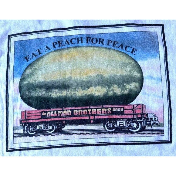 Vintage 90s Allman Brothers Eat Peach T Shirt XL Gildan White Brand Tee Concert - Picture 7 of 12